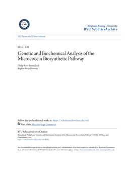 Genetic and Biochemical Analysis of the Micrococcin Biosynthetic Pathway Philip Ross Bennallack Brigham Young University