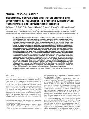 Superoxide, Neuroleptics and the Ubiquinone and Cytochrome B5