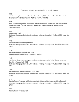 Time Stamp Sources for Visualization of BBC Broadcast 0:08 Article Covering the Broadcast from the December 10, 1946 Edition Of