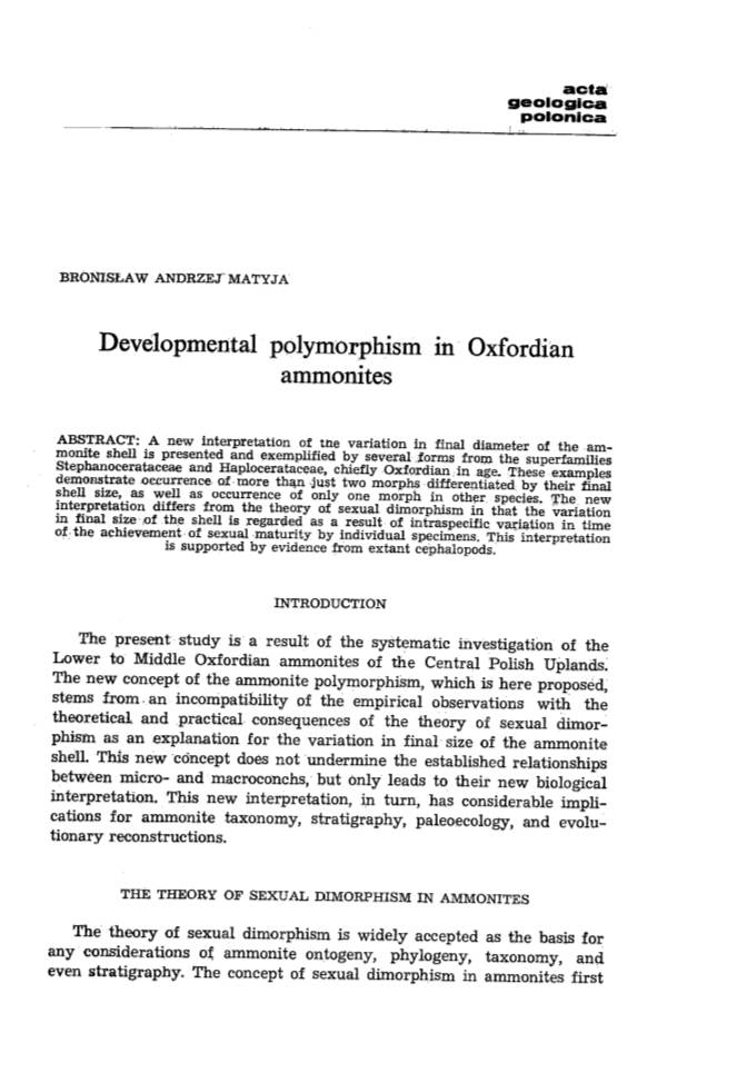 Developmental Polymorphism in Oxfordian Ammonites