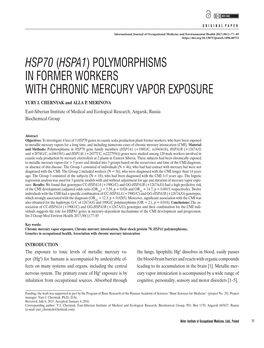 Hsp70 (Hspa1) Polymorphisms in Former Workers with Chronic Mercury Vapor Exposure Yury I