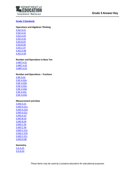 Grade 3 Answer Key