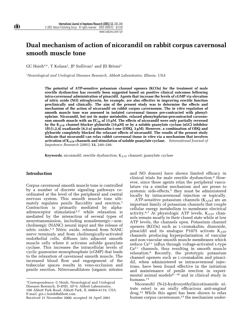 Dual Mechanism of Action of Nicorandil on Rabbit Corpus Cavernosal Smooth Muscle Tone