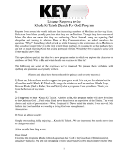 Listener Response to the Khuda Ki Talash [Search for God] Program