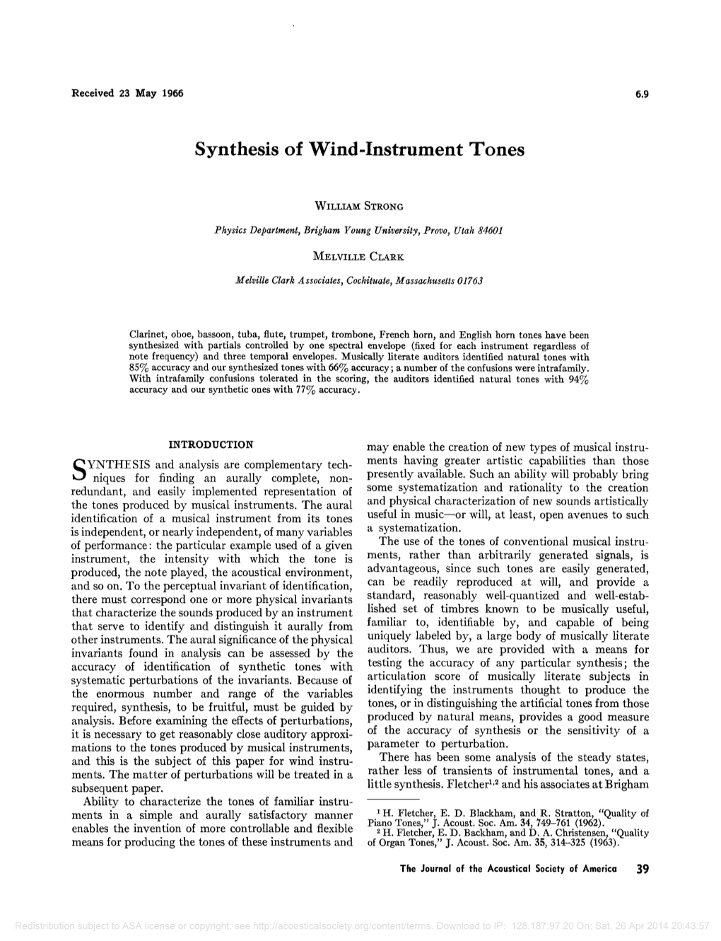 Synthesis of Wind-Instrument Tones