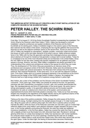 Peter Halley. the Schirn Ring May 12 – August 21, 2016 Press Preview with Peter Halley and Max Hollein on Wednesday, 11 May 2016, 11 A.M