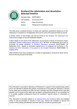 Scotland the Referendum and Devolution: Selected Timeline