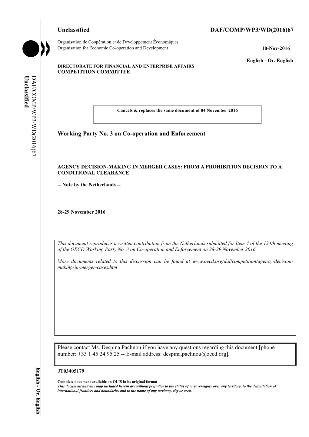 Unclassified DAF/COMP/WP3/WD(2016)67