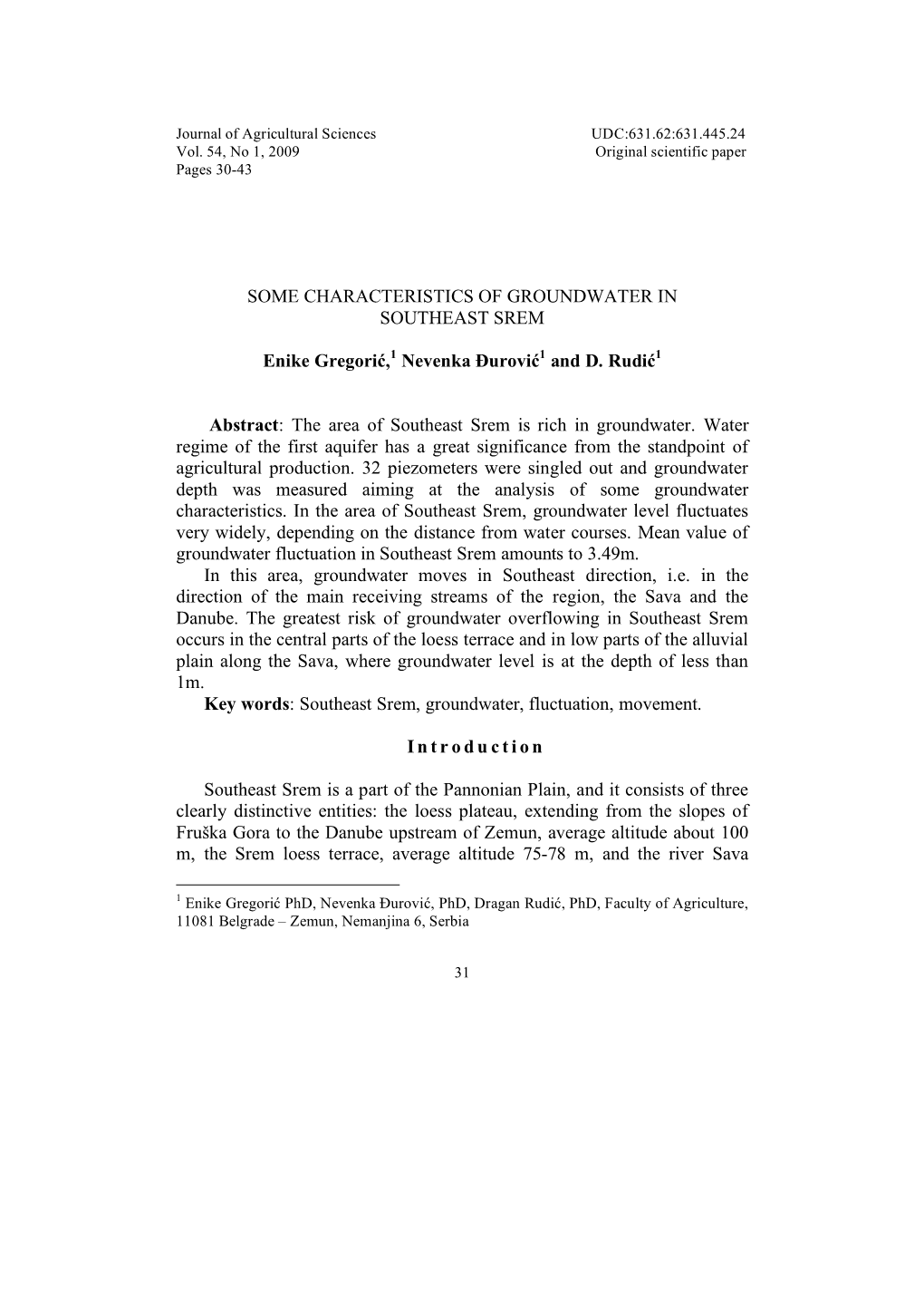 Some Characteristics of Groundwater in Southeast Srem