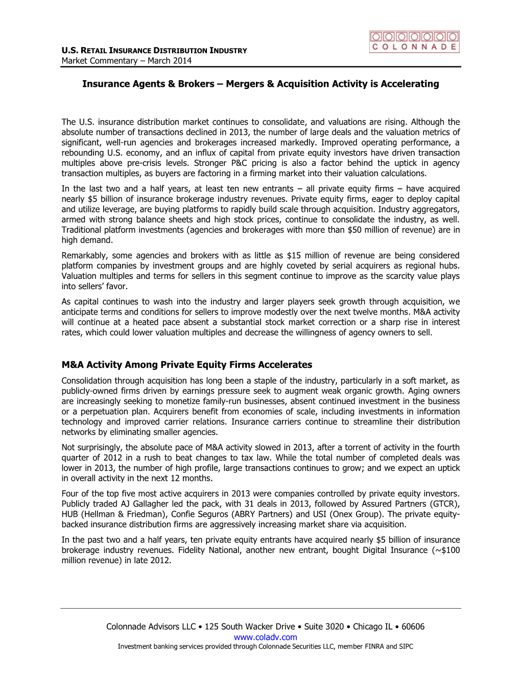 Insurance Agents & Brokers – Mergers & Acquisition Activity Is Accelerating M&A Activity Among Private Equity Firm