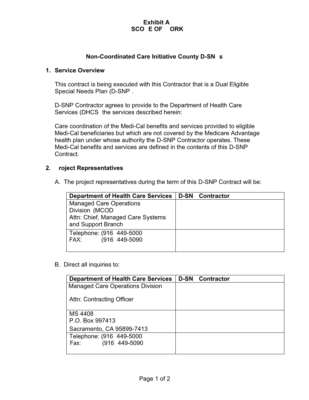 D-SNP State Medicaid Agency Contract Boilerplate, Non