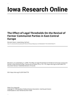 The Effect of Legal Thresholds on the Revival of Former Communist Parties in East-Central Europe