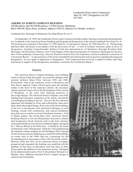 American Surety Company Building Designation Report