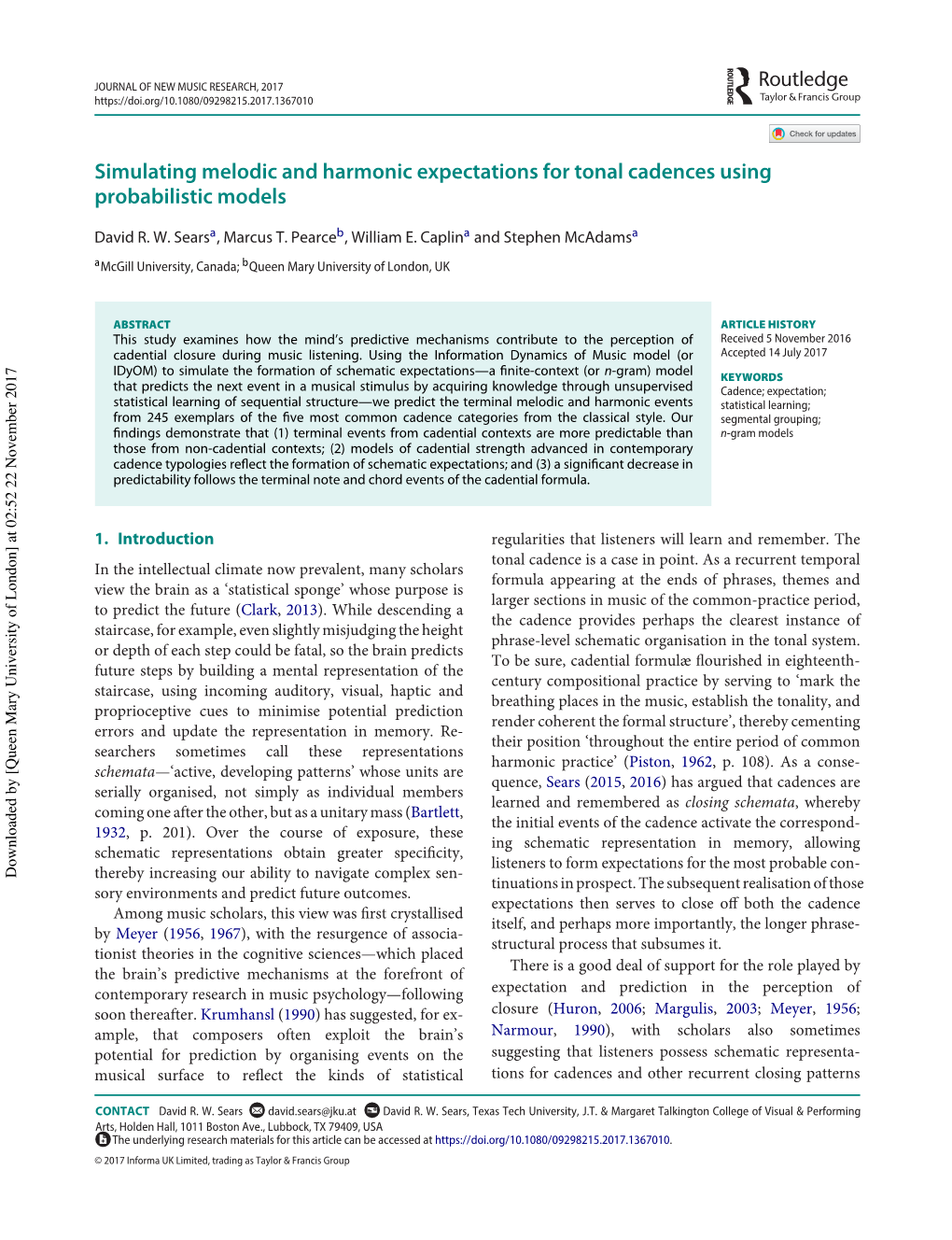 Simulating Melodic and Harmonic Expectations for Tonal Cadences Using Probabilistic Models