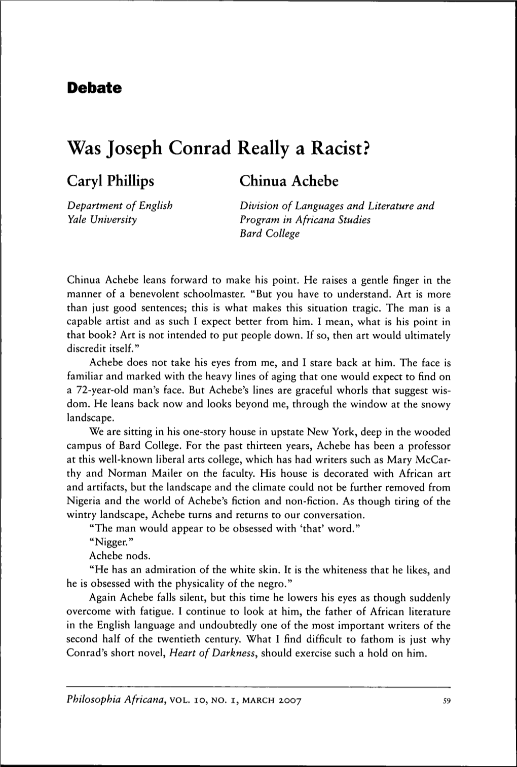 Was Joseph Conrad Really a Racist? Caryl Phillips Chinua Achebe