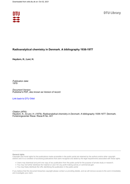 Radioanalytical Chemistry in Denmark. a Bibliography 1936-1977