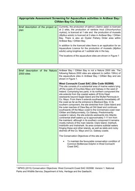 Appropriate Assessment Screening for Aquaculture Activities in Ardbear Bay / Clifden Bay Co