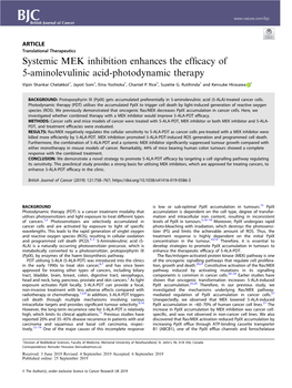 Systemic MEK Inhibition Enhances the Efficacy of 5-Aminolevulinic Acid