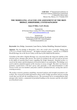 The Modelling, Analysis and Assessment of the Iron Bridge, Shropshire, United Kingdom