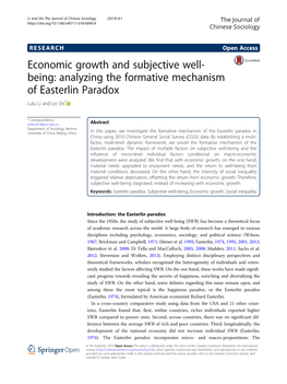 Analyzing the Formative Mechanism of Easterlin Paradox Lulu Li and Lei Shi*