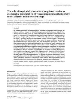 The Role of Tropical Dry Forest As a Long-Term Barrier to Dispersal