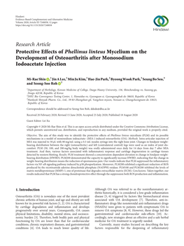 Research Article Protective Effects of Phellinus Linteus Mycelium on the Development of Osteoarthritis After Monosodium Iodoacetate Injection