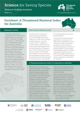 Factsheet: a Threatened Mammal Index for Australia