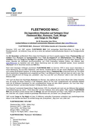 FLEETWOOD MAC: Die Legendären Klassiker Auf Farbigem Vinyl Fleetwood Mac , Rumours , Tusk , Mirage Und Tango in the Night