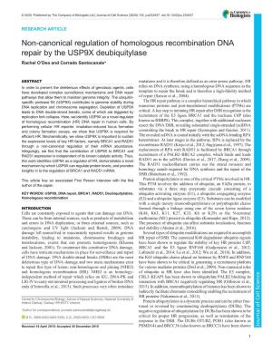 Non-Canonical Regulation of Homologous Recombination DNA Repair by the USP9X Deubiquitylase Rachel O’Dea and Corrado Santocanale*