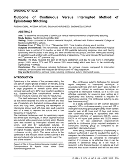 Outcome of Continuous Versus Interrupted Method of Episiotomy Stitching