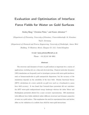 Evaluation and Optimisation of Interface Force Fields for Water on Gold Surfaces