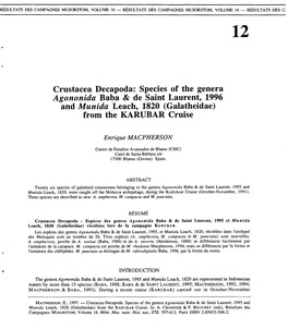 Crustacea Decapoda: Species of the Genera Agononida Baba & De Saint