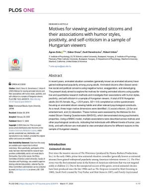 Motives for Viewing Animated Sitcoms and Their Associations with Humor Styles, Positivity, and Self-Criticism in a Sample of Hungarian Viewers
