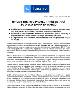 Hiromi: the Trio Project Presentará Su Disco Spark En Marzo