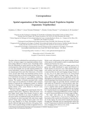 Spatial Organisation of the Neotropical Lizard Tropidurus Hispidus (Squamata: Tropiduridae)