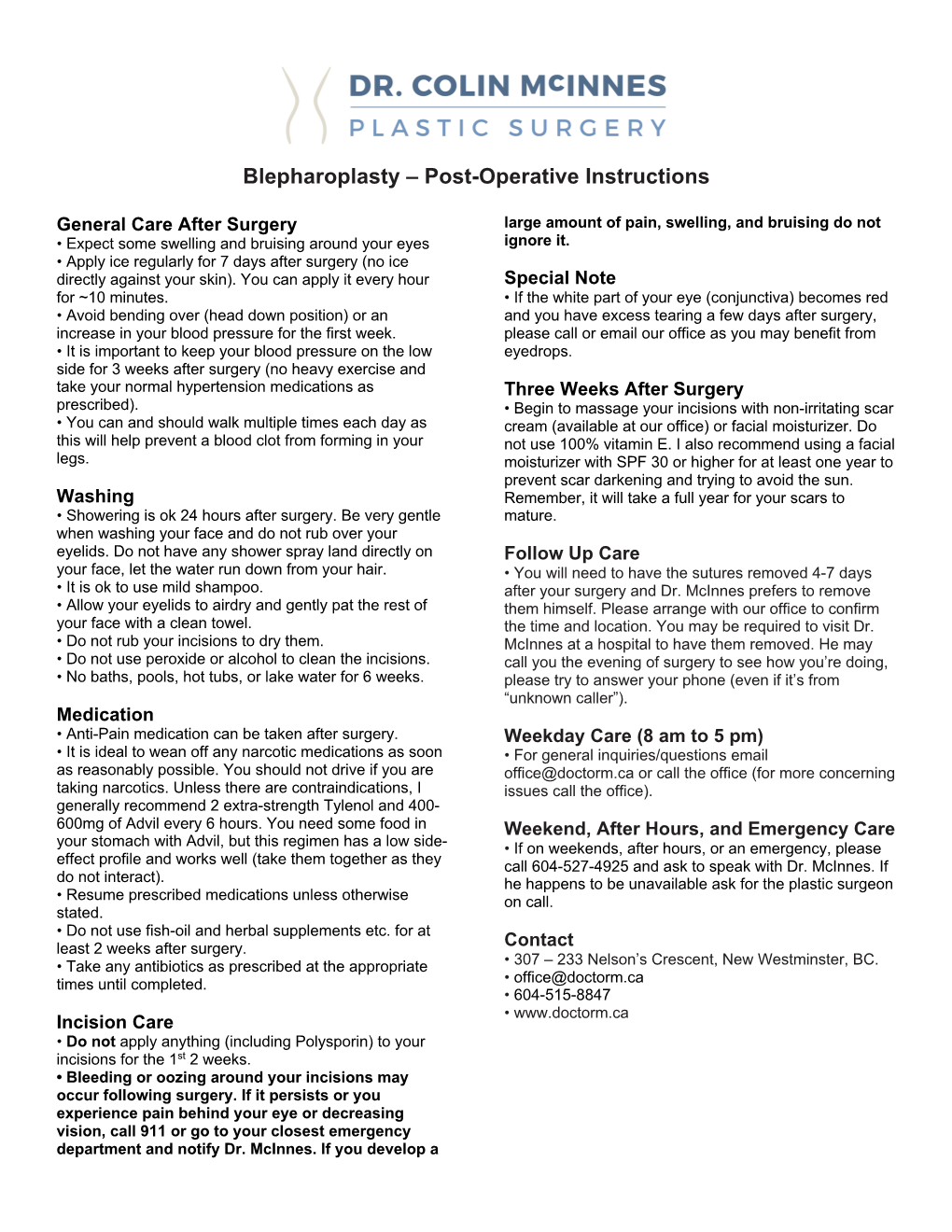 Blepharoplasty – Post-Operative Instructions
