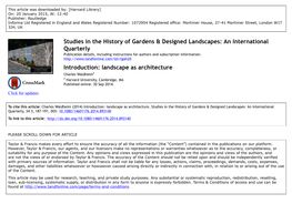Landscape As Architecture Charles Waldheima a Harvard University, Cambridge, MA Published Online: 30 Sep 2014