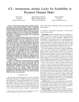 A L: Anonymous Atomic Locks for Scalability in Payment Channel Hubs