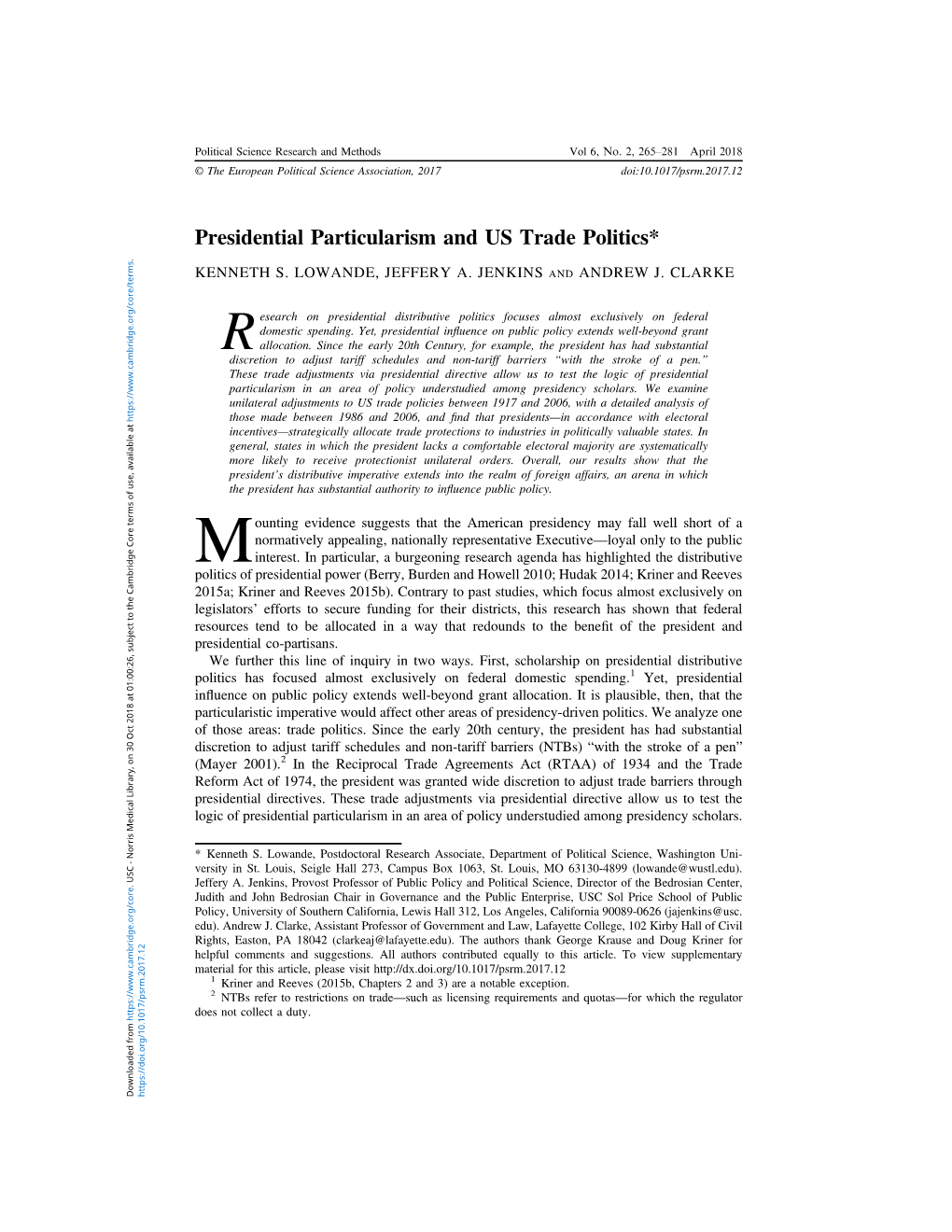 Presidential Particularism and US Trade Politics* � KENNETH S