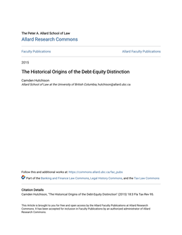 The Historical Origins of the Debt-Equity Distinction