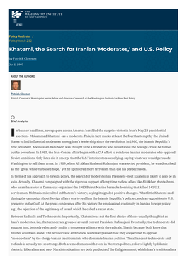 Khatemi, the Search for Iranian 'Moderates,' and U.S. Policy | the Washington Institute