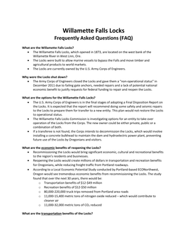 Willamette Falls Locks Frequently Asked Questions (FAQ)