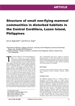 Structure of Small Non-Flying Mammal Communities in Disturbed Habitats in the Central Cordillera, Luzon Island, Philippines