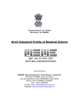 Brief Industrial Profile of Bhadrak District