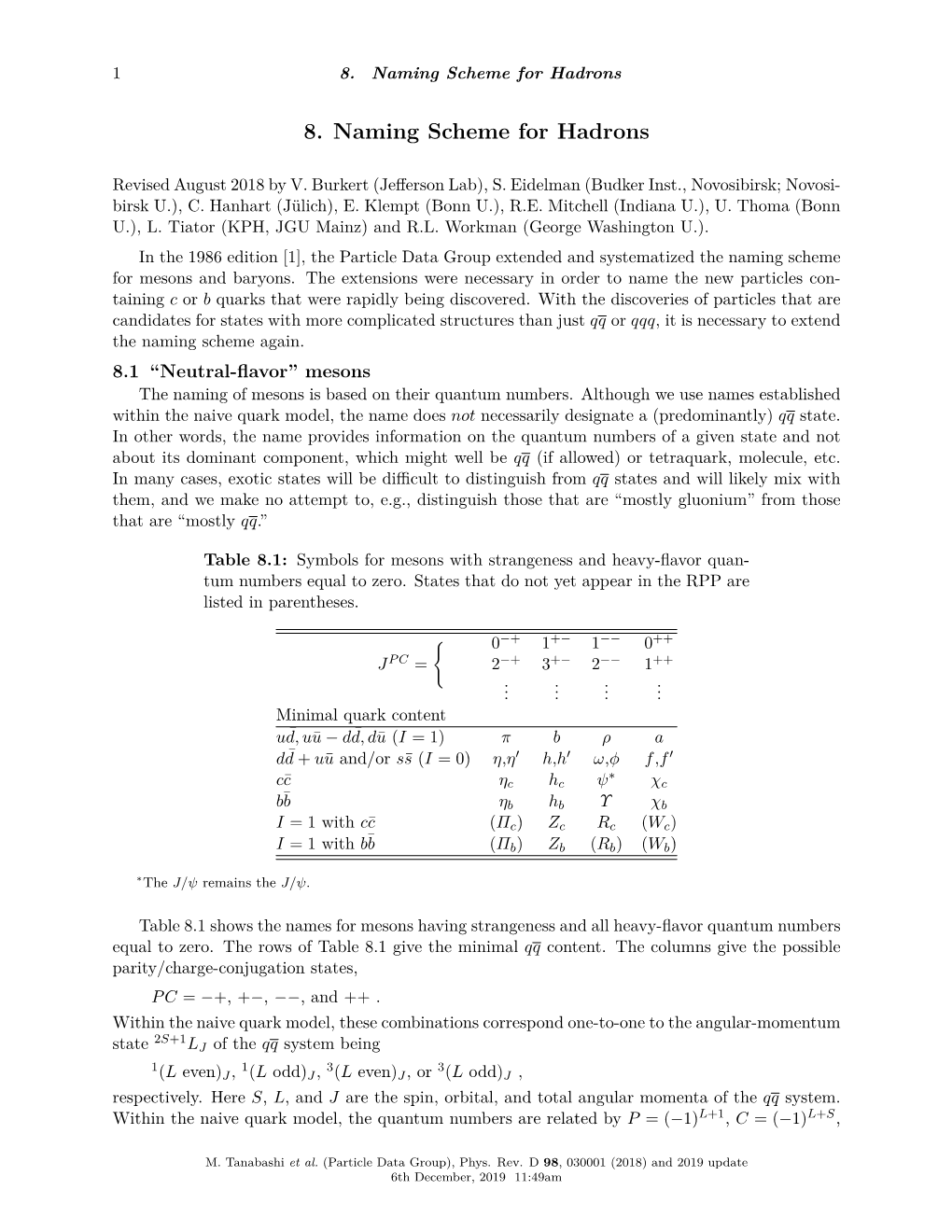 8. Naming Scheme for Hadrons