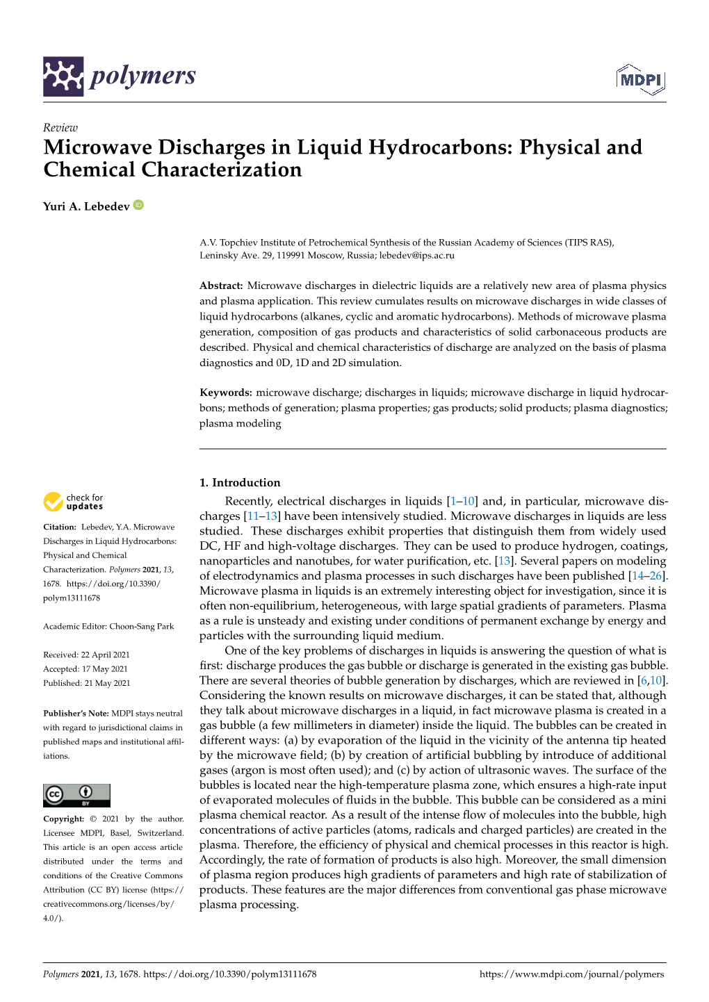 Microwave Discharges in Liquid Hydrocarbons: Physical and Chemical Characterization