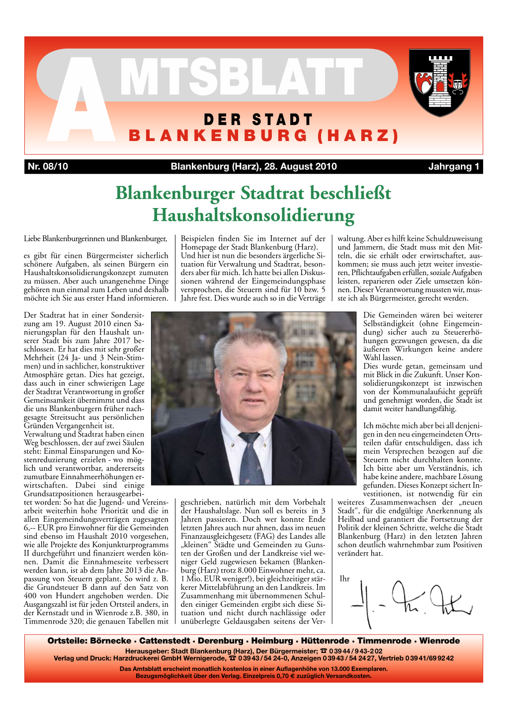 Amtsblatt Erscheint Monatlich Kostenlos in Einer Auflagenhöhe Von 13.000 Exemplaren