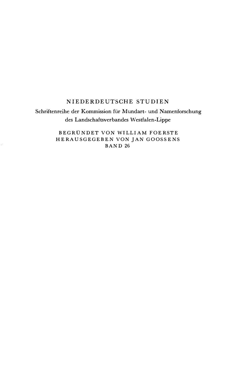 NIEDERDEUTSCHE STUDIEN Schriftenreihe Der Kommission Für