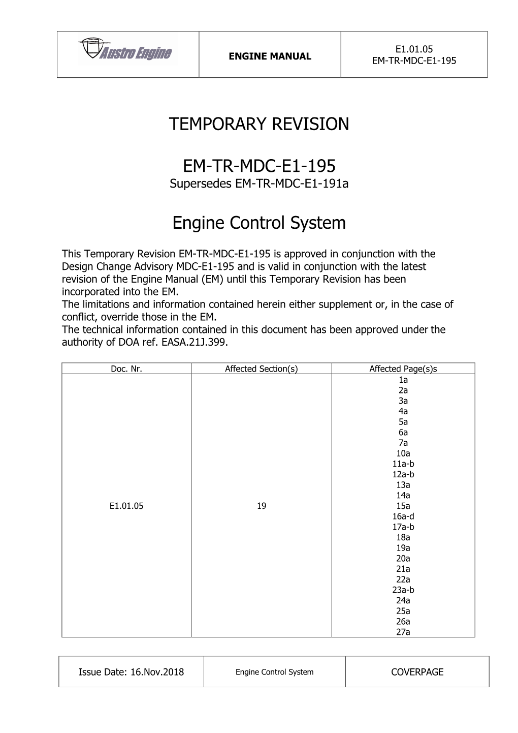 TEMPORARY REVISION EM-TR-MDC-E1-195 Engine