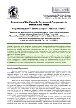 Evaluation of the Valuable Oxygenated Components in Iranian Rose Water